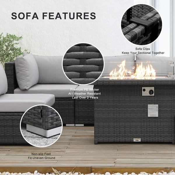 dimension image slide 0 of 5, FINCATI Outdoor High-back Wicker Patio Sectional Set, 500 lbs Luxury Oversized Conversation Set, Spacious Couch Set