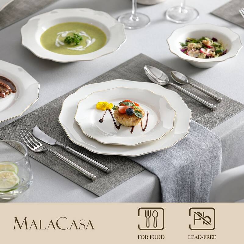 MALACASA 16-Piece New Bone China Dinnerware Set, Service for 4