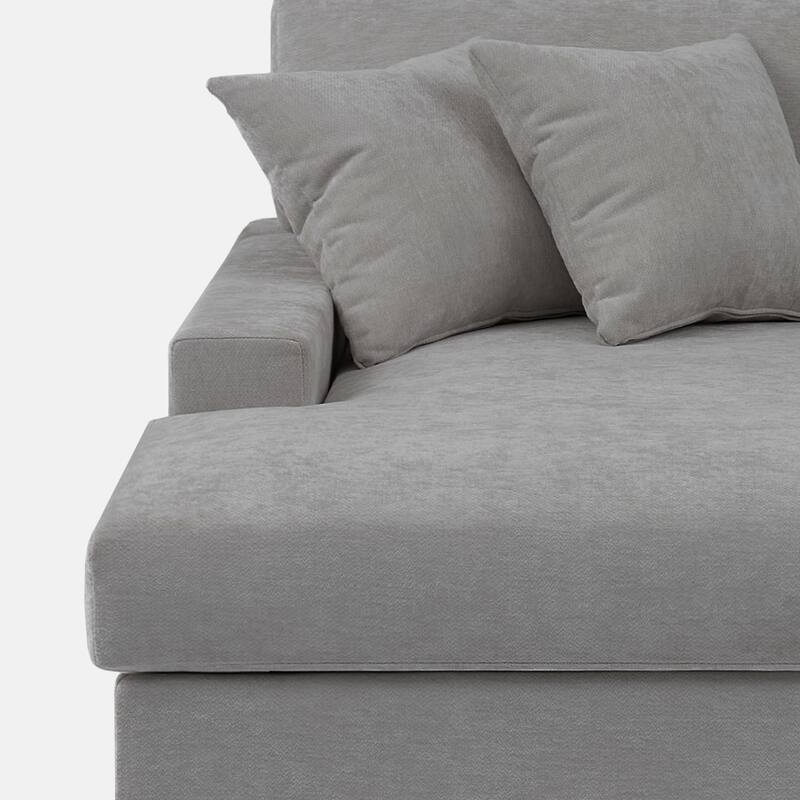 Oversized Chenille Modular Chaise Lounge With Deep Seat