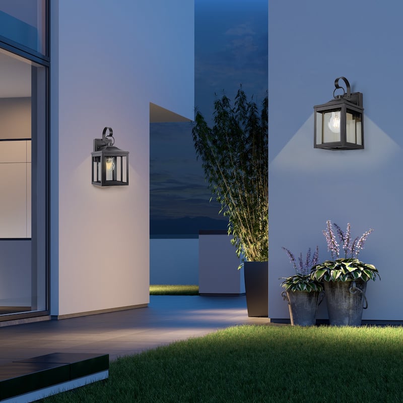 2 Pack 1-Light Matte Black Dusk to Dawn Outdoor Wall Lantern Sconce - 2 Pack