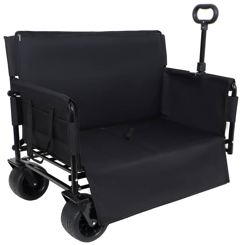 3-in-1 Convertible Folding Wagon Cart with Bench Seat & Storage-500lbs Heavy-Duty Utility Wagon,180L Capacity All-Terrain Wheels