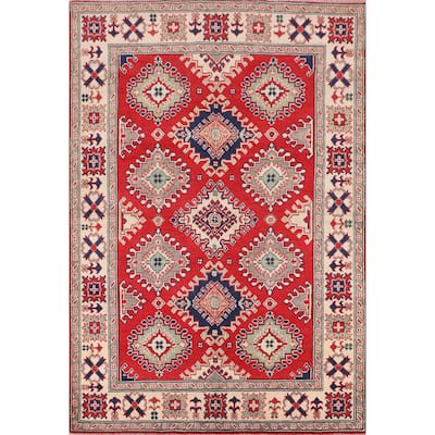 Traditional Red Kazak Rug Hand-Knotted Oriental Wool Carpet - 5'0" x 6'7"