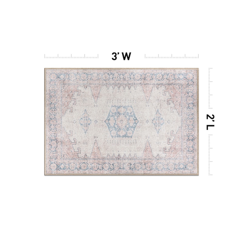 World Rug Gallery Vintage Bohemian Machine Washable Non Slip Area Rug