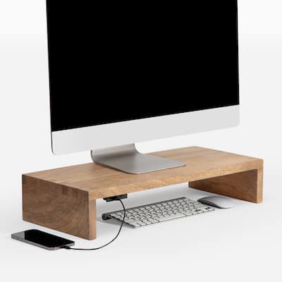 Jani Wood Monitor Stand Riser Desk - Ergonomic Design Stand, Desktop Organizer Table for Home, Office Workspace, Gaming Desk