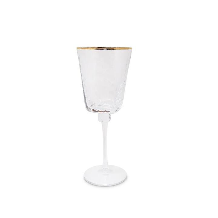 Set of 6 Hammered Glasses Square Shaped With Gold Rim - Water