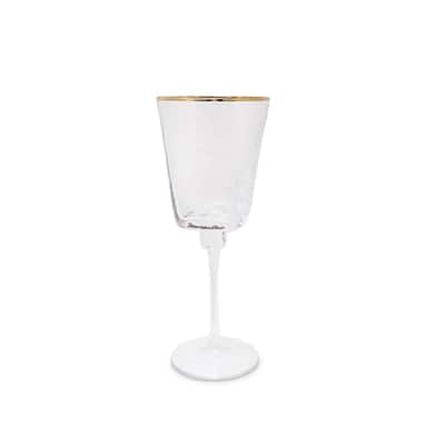 Set of 6 Hammered Glasses Square Shaped With Gold Rim