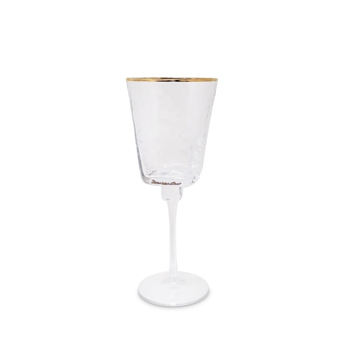 Set of 6 Hammered Glasses Square Shaped With Gold Rim
