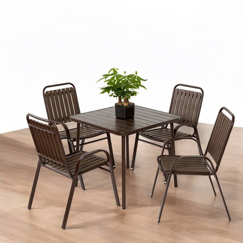 5-Piece Outdoor Dining Set with Plastic Chairs & Steel Table for Patio, Garden, Kitchen – E-Coated Frame, Indoor/Outdoor Use