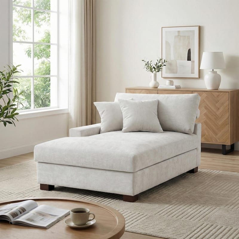 40.8"W Modern Chenille Upholstered Chaise Lounge with Pillow - Lfet Facing - Off White