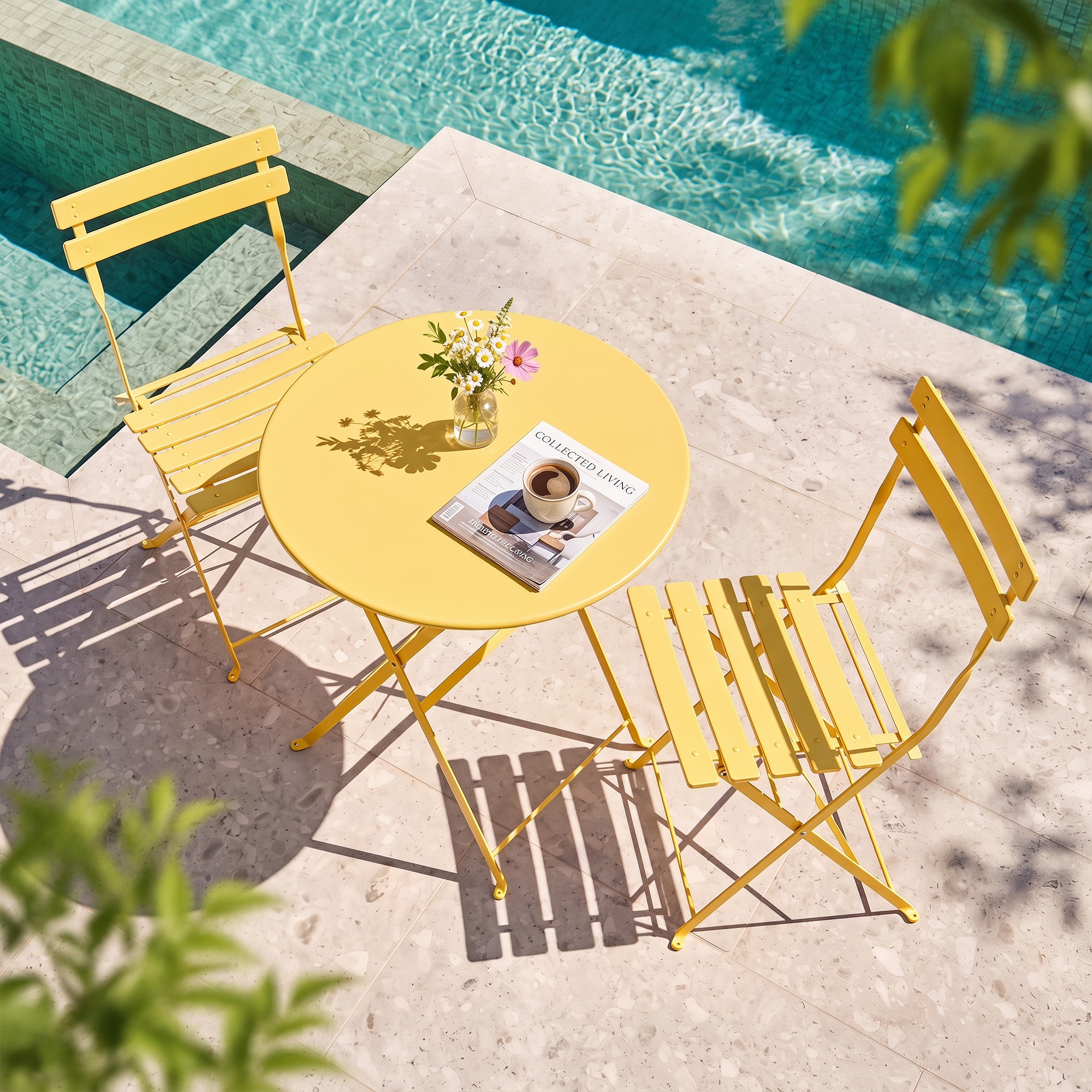 Nuu Garden 3PCS Patio Bistro Set, Folding Bistro Table and Chairs Set
