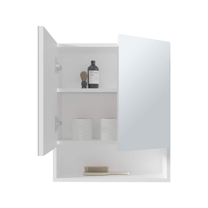 23" High White Double Door Medicine Cabinet with Three Adjustable Shelves and Open Shelf, Compact Bathroom Storage Solution
