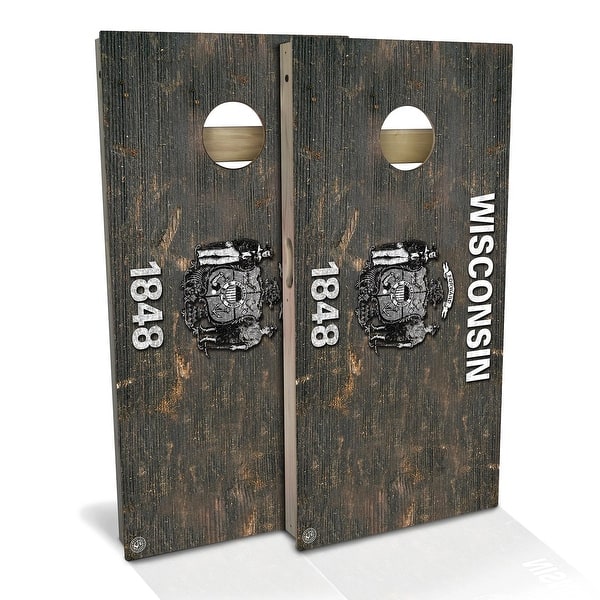 slide 2 of 9, Wisconsin Flag Rustic Outdoor Cornhole Board Set Backyard 2x4 - NO Accessories