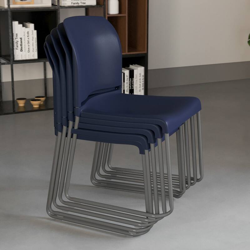 5 Pack 880 lb. Capacity Full Back Contoured Sled Base Stack Chair