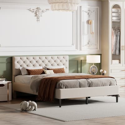 Upholstered Linen Queen Size Platform Bed