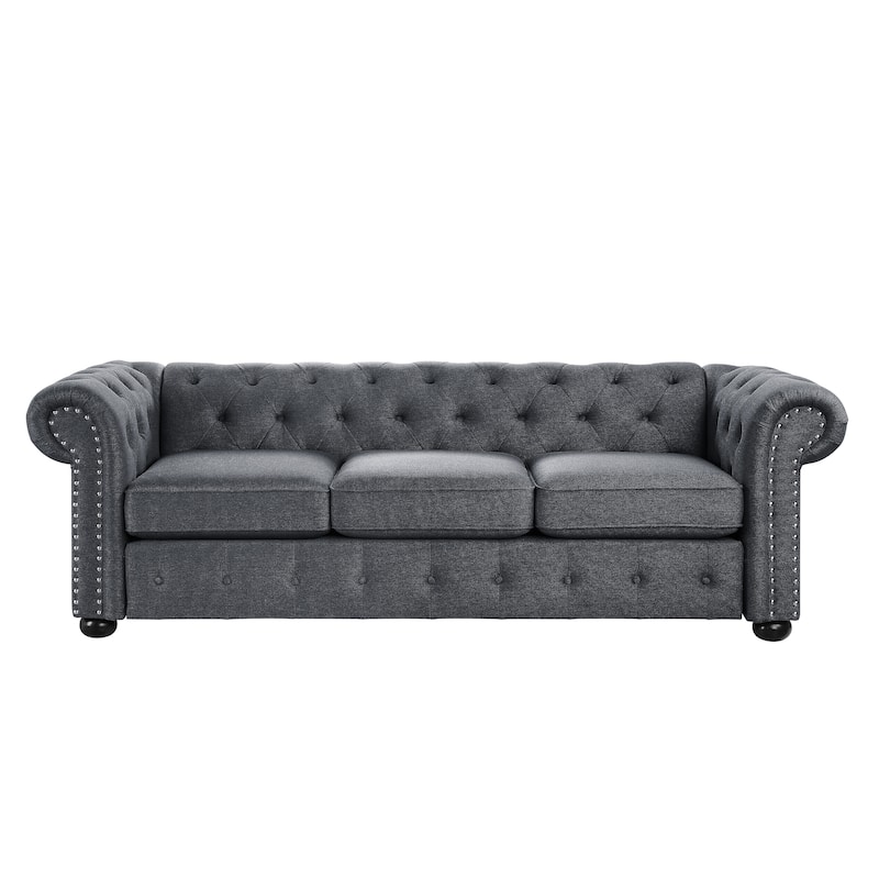 Corvus Aleksis Tufted Chesterfield 3-seater Sofa with Rolled Arms - Dark Grey