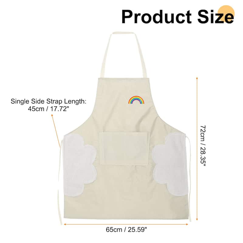 Bib Apron 72x65cm Unisex Cooking Aprons with Hand Wipe - 28.35" x 25.59" - Milky White