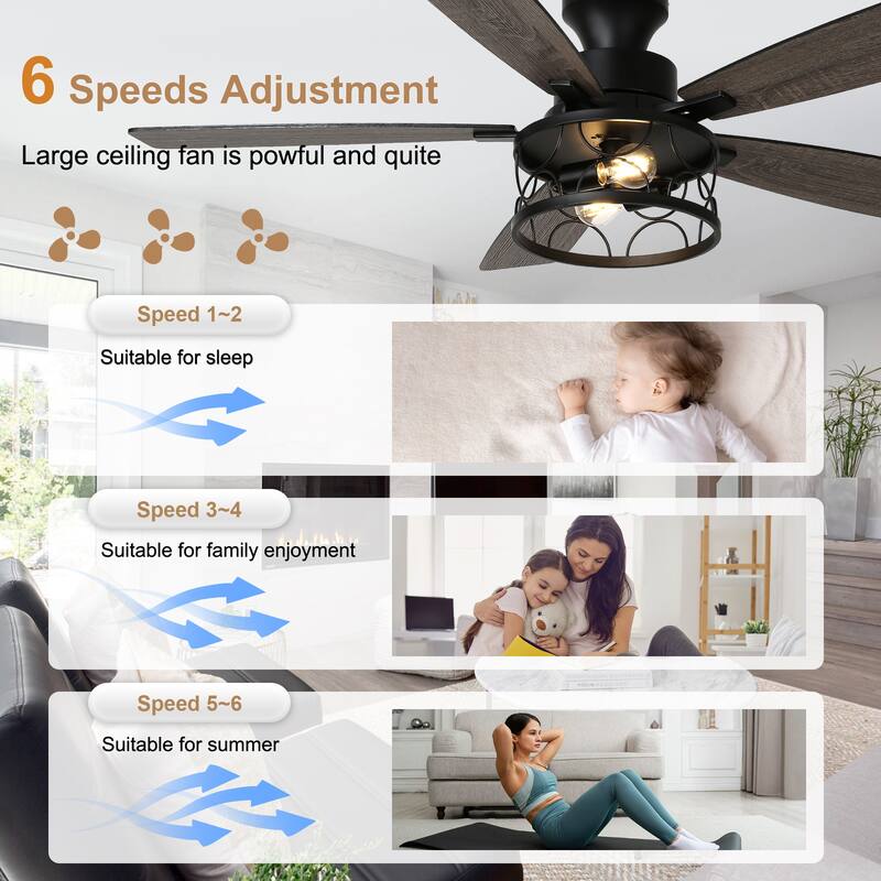 Bella Depot 52" Black Low Profile Ceiling Fan with Light and Remote Control