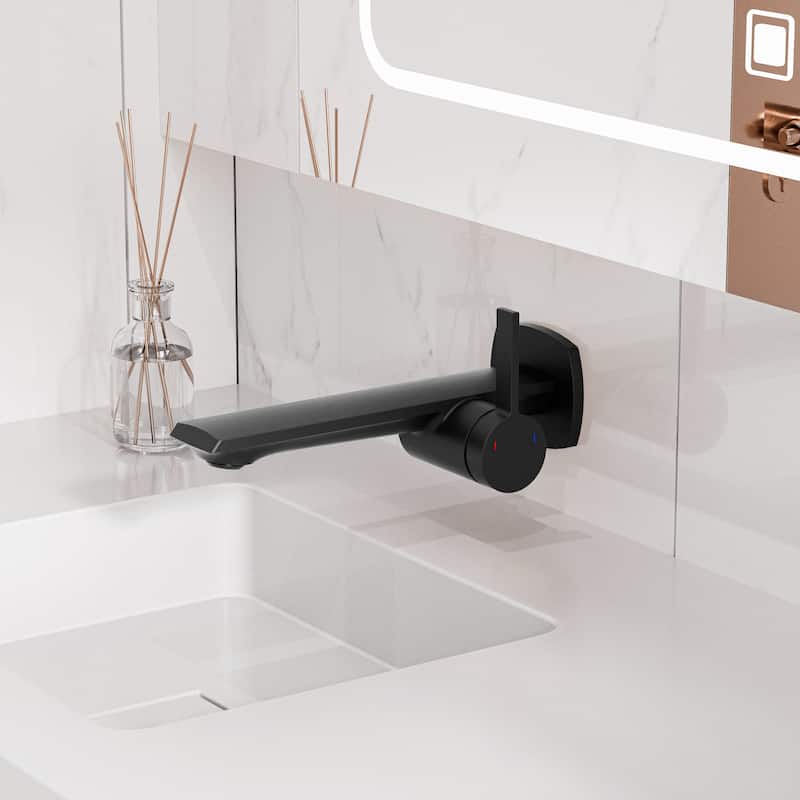Modland Wall Mount Single Hole Bathroom Faucet with Valve Single Handle And Hot/Cold Indicator