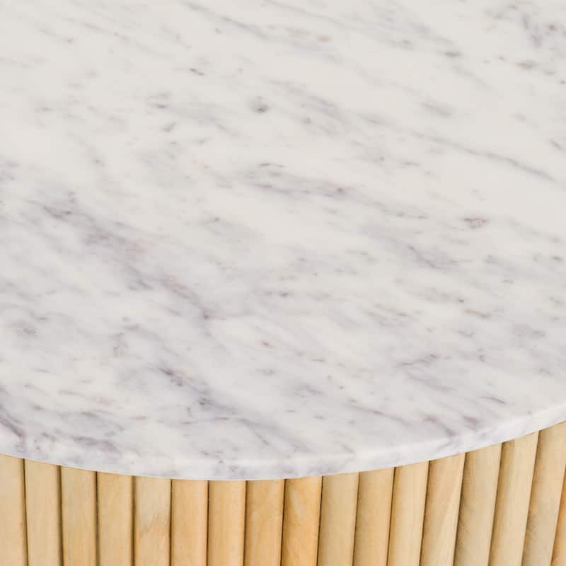 Modrest Cambridge Modern White Marble & Washed Mango Round Coffee Table