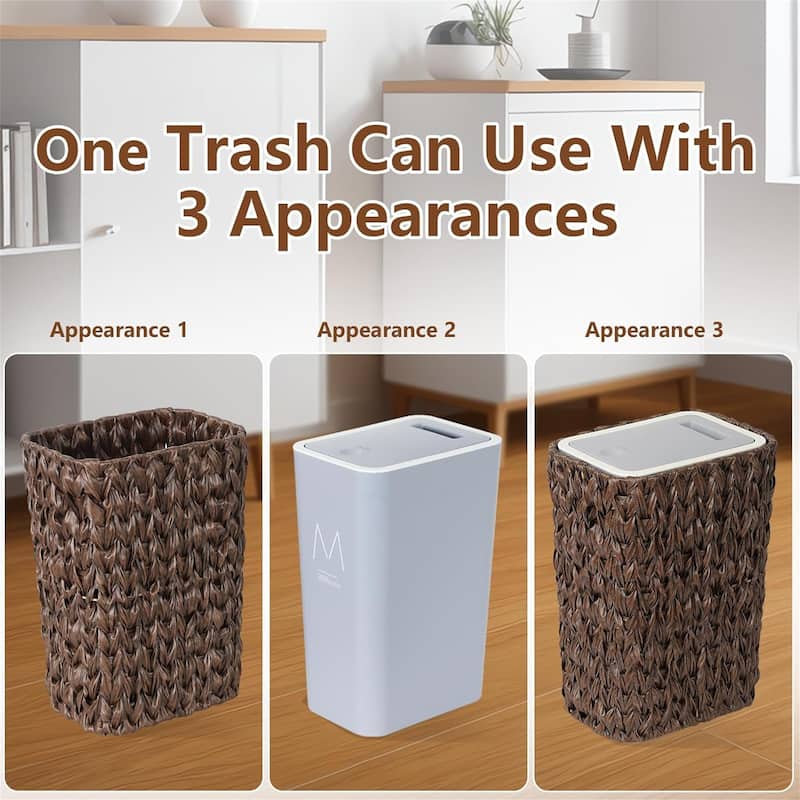 2.6 Gallon Small Garbage Can with Rattan Basket