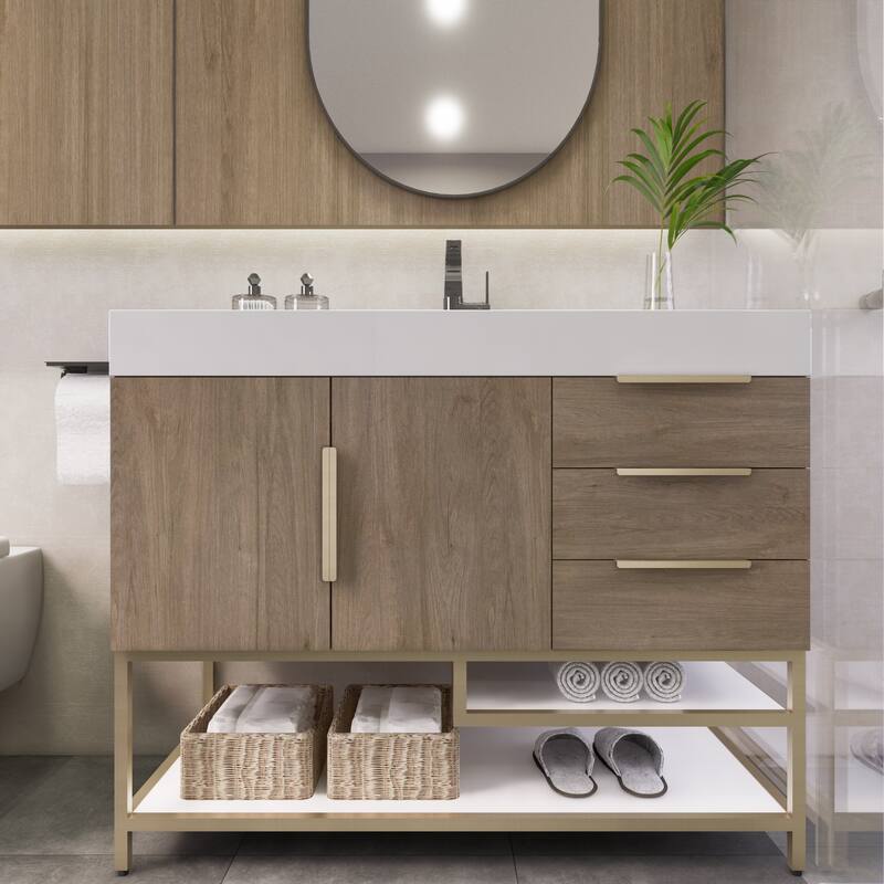 Noble 42" Free Standing Vanity (R Drawer) with Reinforced Acrylic Sink - 42" Width
