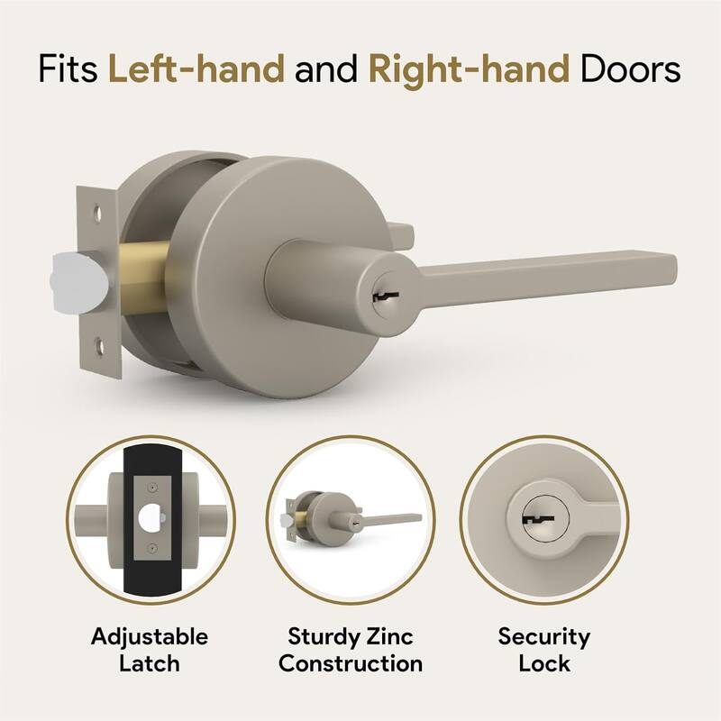 Mega Handles RALPH Entry Lever & Deadbolt Combo – Modern Stainless Steel Lock Set for Left/Right Doors, Square Rosette