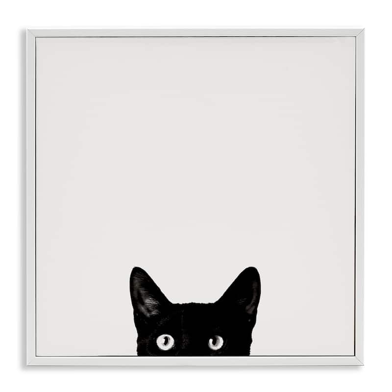 Stupell Minimal Monochrome Black Cat Peeking From Below Framed Art, 12 x 12, Design By Artist Jon Bertelli