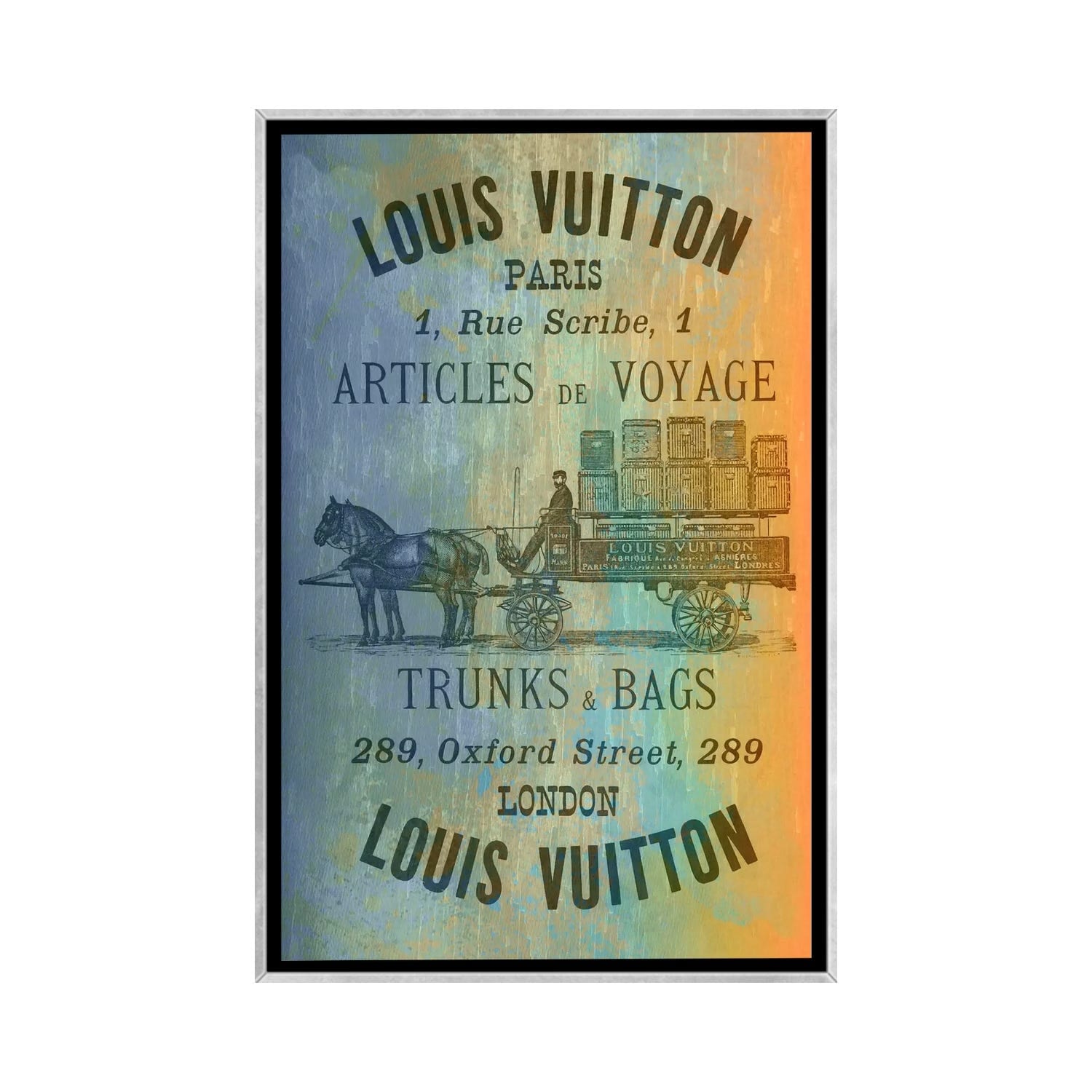 Framed Canvas Art - Vintage Woodgrain Louis Vuitton Sign 2 by 5by5collective ( Fashion > Historical Fashion art) - 26x18 in