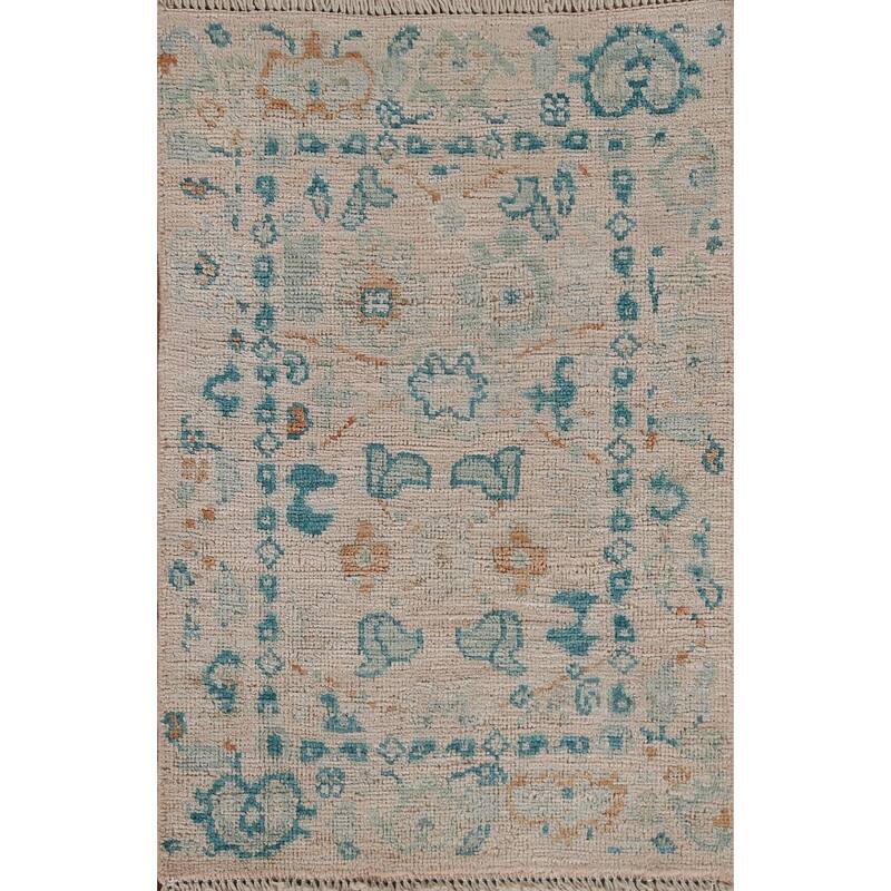 Hand Knotted Oriental 100% Wool Carpet Transitional Geometric Beige & Ivories Oushak Area Rug - 2' 11'' X 1' 11''