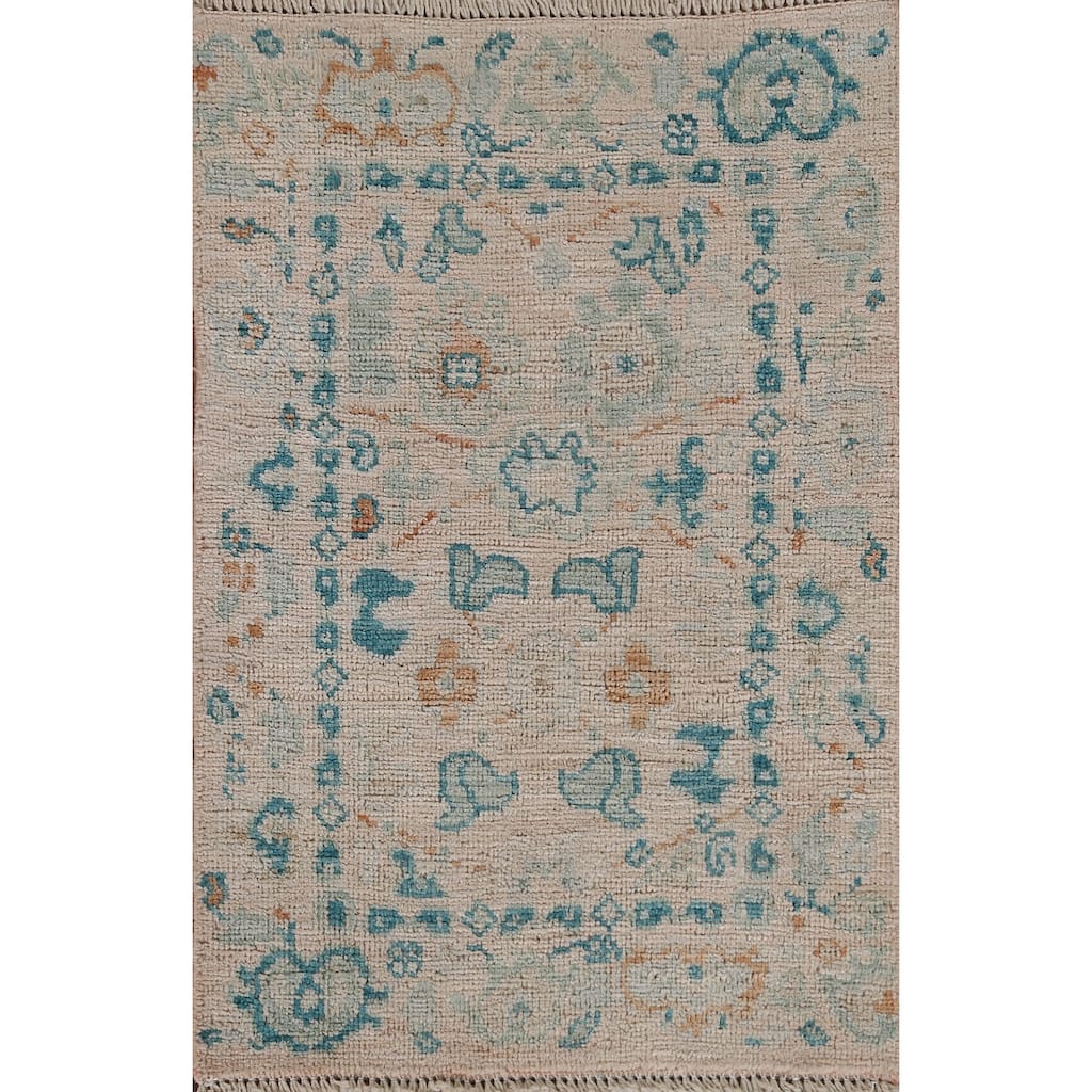 Hand Knotted Oriental 100% Wool Carpet Transitional Geometric Beige & Ivories Oushak Area Rug - 2' 11'' X 1' 11''
