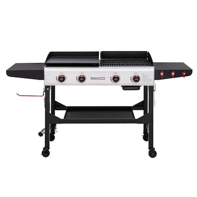 Royal Gourmet GD403 4-Burner Portable Flat Top Gas Grill and Griddle Combo Grill with Folding Legs, 48,000 BTU, Black & Silver