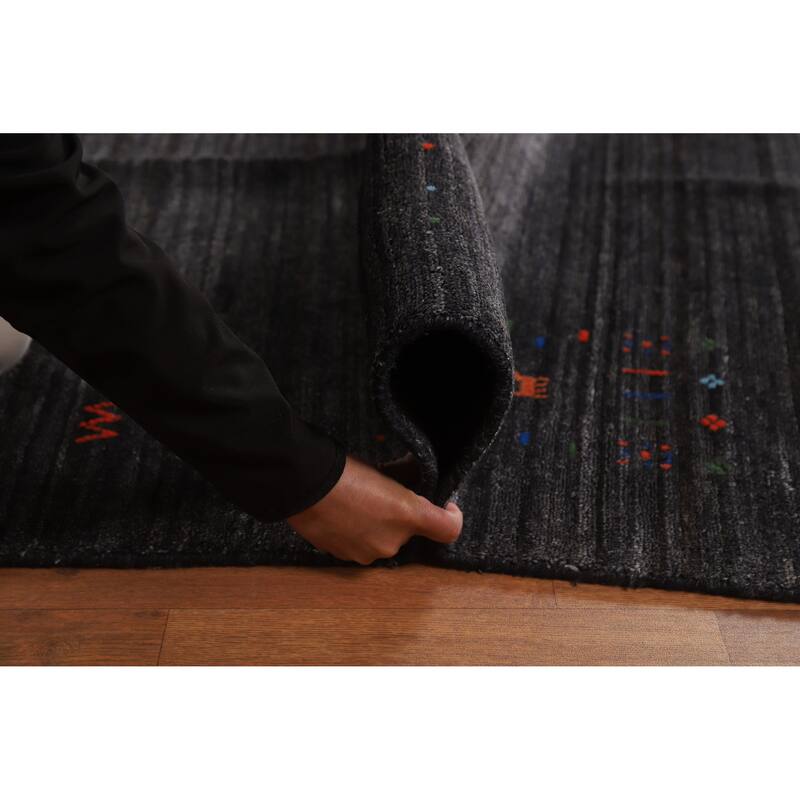 Gabbeh Oriental Rug Handmade Grey Silk Carpet - 9'0" x 12'1"