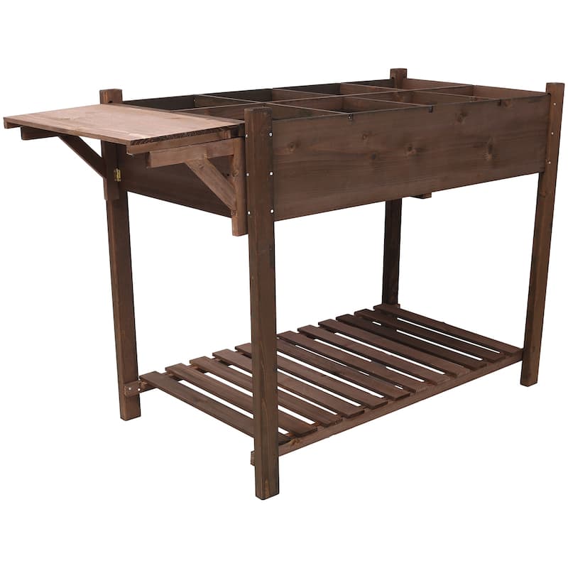 8-Pocket Wood Raised Garden Bed, Foldable Design for Herbs Veggies