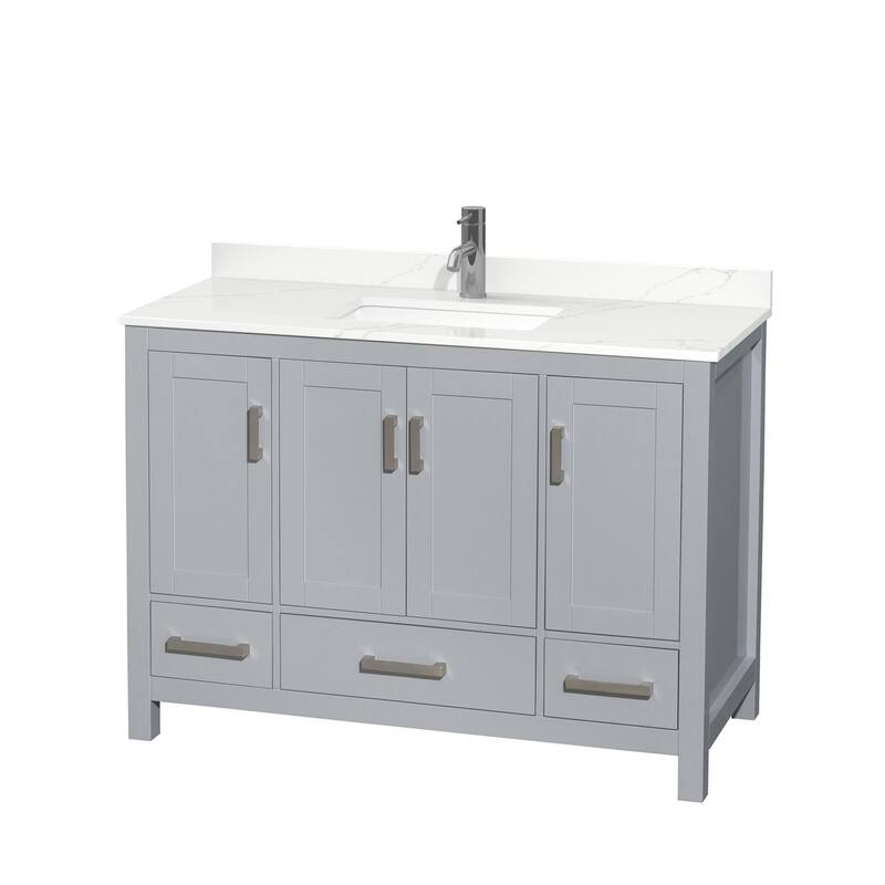 Sheffield 48-inch Single Vanity, Single Hole Quartz Top - Gray, Chrome Trim, Giotto Quartz Top