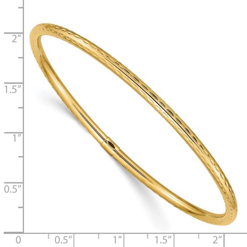 Curata 14k Yellow Gold 8" 3mm Textured Slip-on Bangle Bracelet