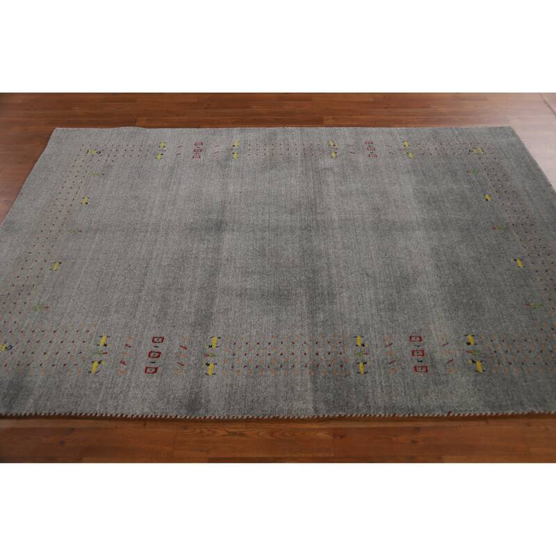 Hand Knotted Oriental 100% Wool Carpet Tribal Tribal Greys & Charcoal Gabbeh Area Rug - 7' 10'' X 5' 1''