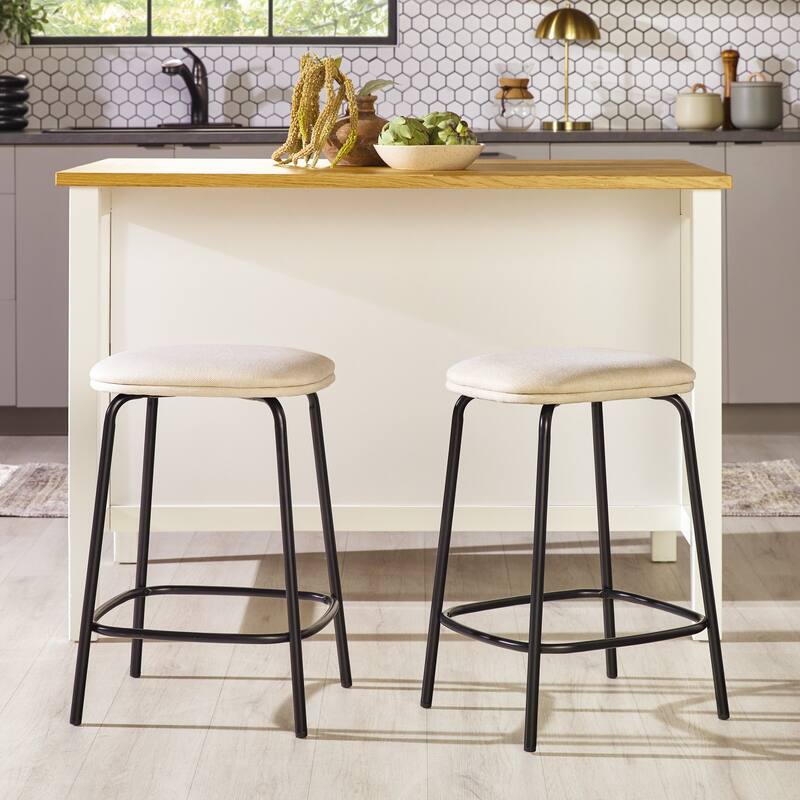 Modern Simple Counter Stool with Upholstered Seat, Set of 2