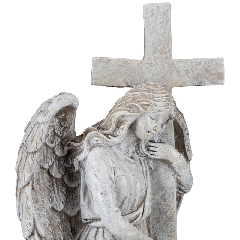 Angel With Cross Memorial Statue - 13"