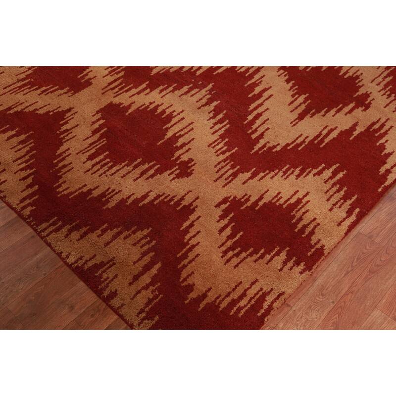 Hand Knotted Oriental 100% Wool Carpet Modern Geometric Oranges & Rust Moroccan Area Rug - 13' 4'' X 10' 0''