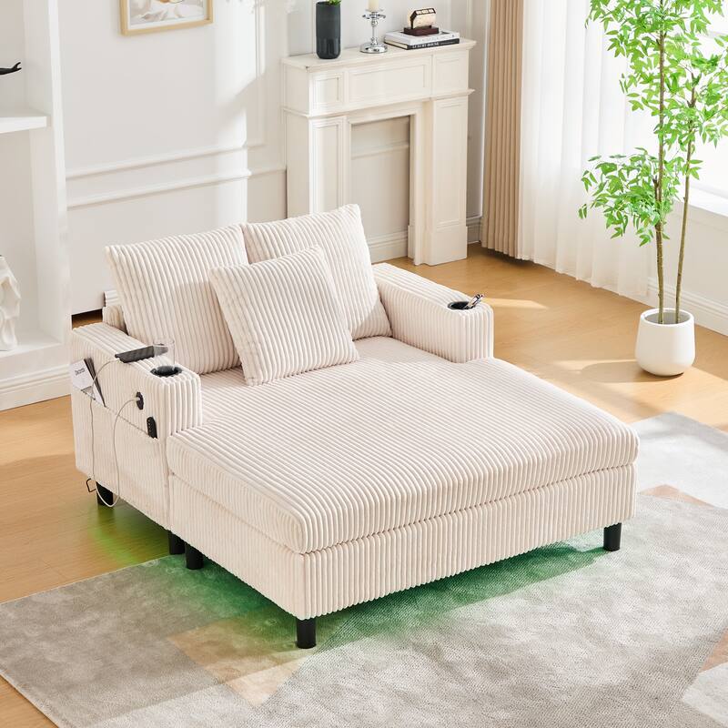 GDFStudio - Corduroy Recliner Sofa with USB Charging, RGB LED Light Strip - Suitable for Living Room and Bedroom