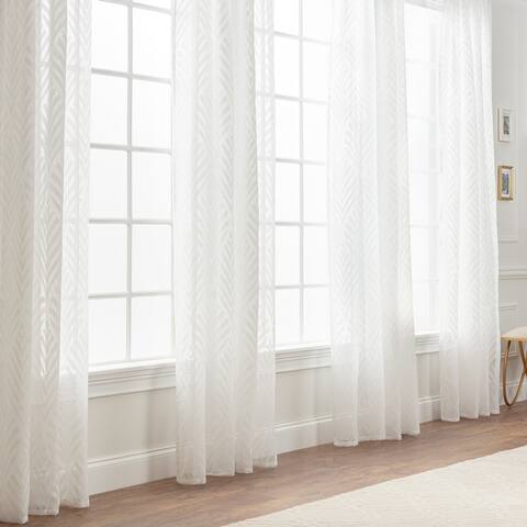 Chanasya Voile Leaf Textured Sheer Window Curtain Panel Pair