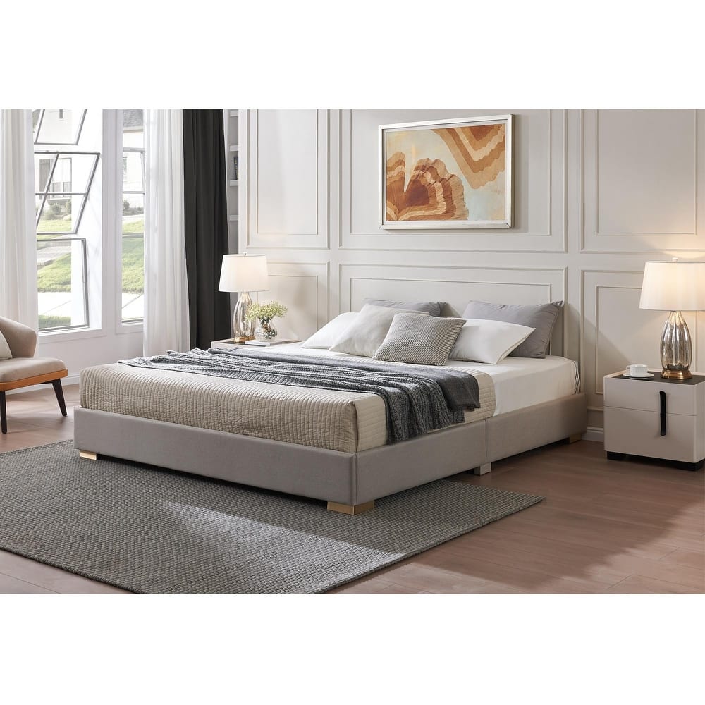 Lucas Collection Brown Wood & Metal Upholstered Platform Bed