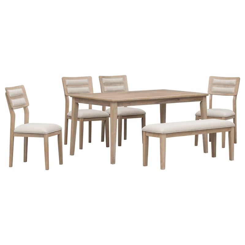 Classic 6-Piece Dining Set with 4 Upholstered Chairs and Bench