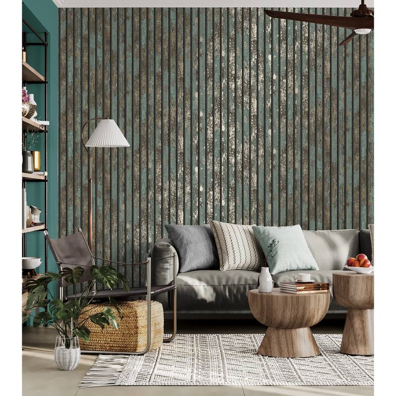 Fine Decor Oxidize Teal Vertical Slats Wallpaper