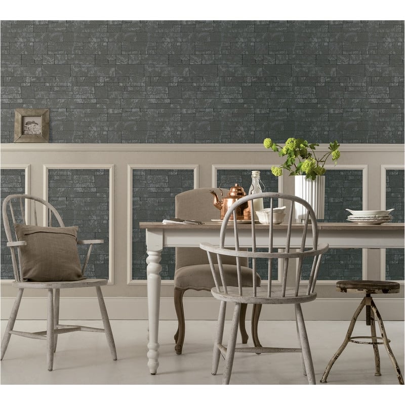 Marburg Hernando Charcoal Stones Wallpaper - 20.9 x 396 x 0.025