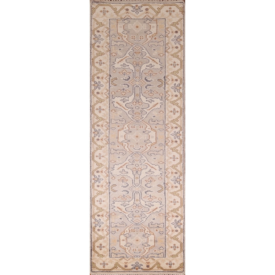 Ivory & Beige Oushak Indian Runner Rug Hand-Knotted Wool Carpet - 2'8"x 9'10"