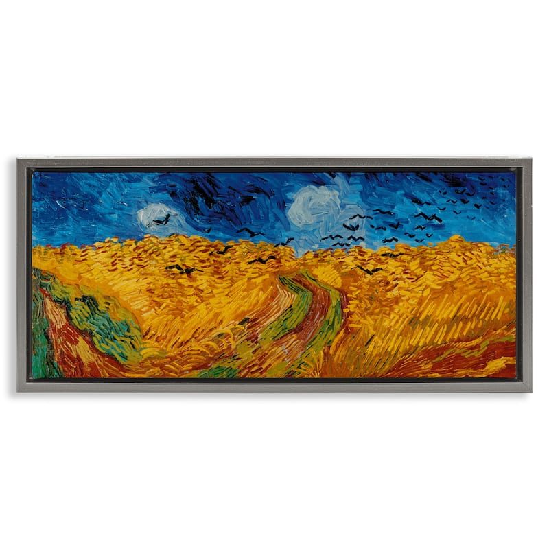 Stupell Wheat Field with Crows Classic Framed Floater Canvas Wall Art Design by Vincent Van Gogh