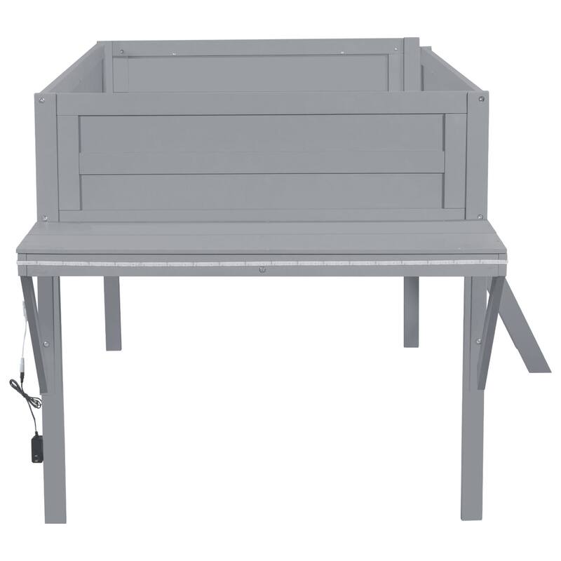 Roomfitters Wood Twin/Full Gaming Loft Bed with Desk and Lighting, Grey