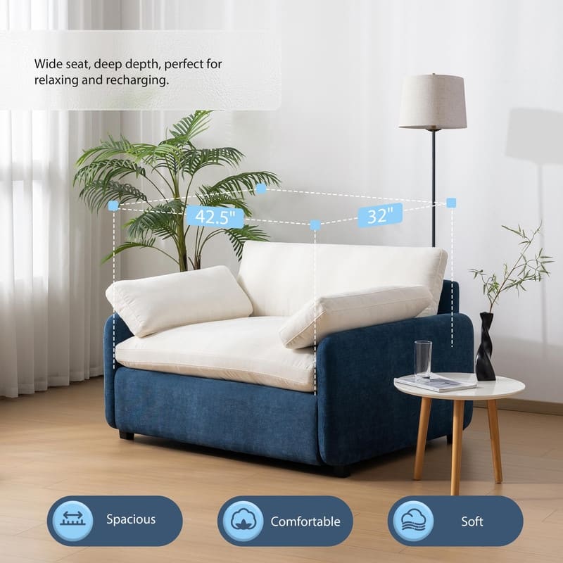 50" Oversized Chenille Accent Chair, Wide Deep Seat Upholstered Armchair with Pillows