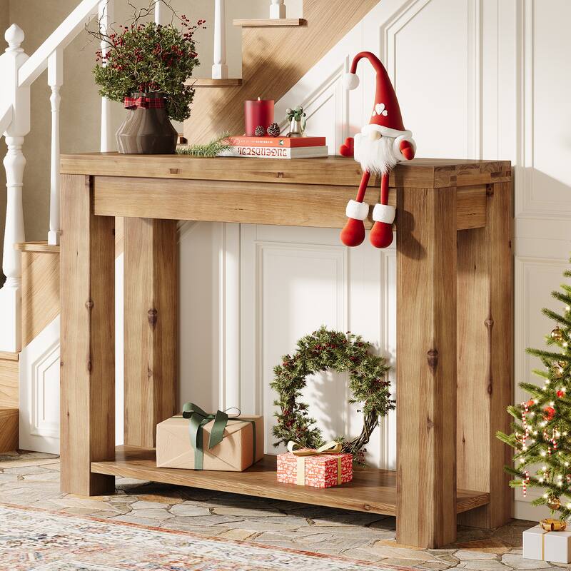43.3" Solid Wood Console Table with 2-Tier Storage, Sofa Table
